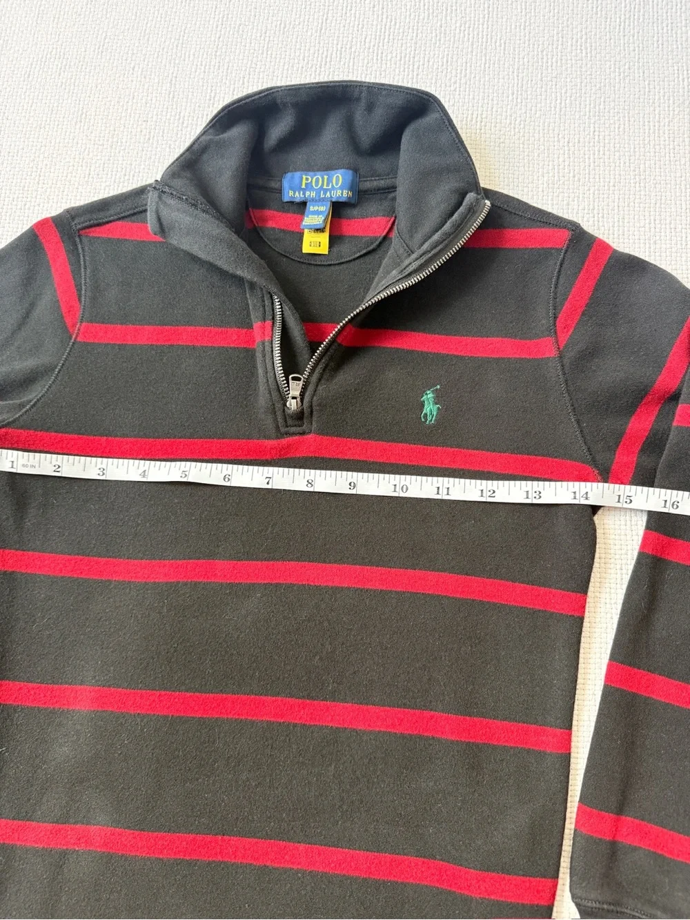 Polo by Ralph Lauren Black Half-Zip Sweater with Red Stripes